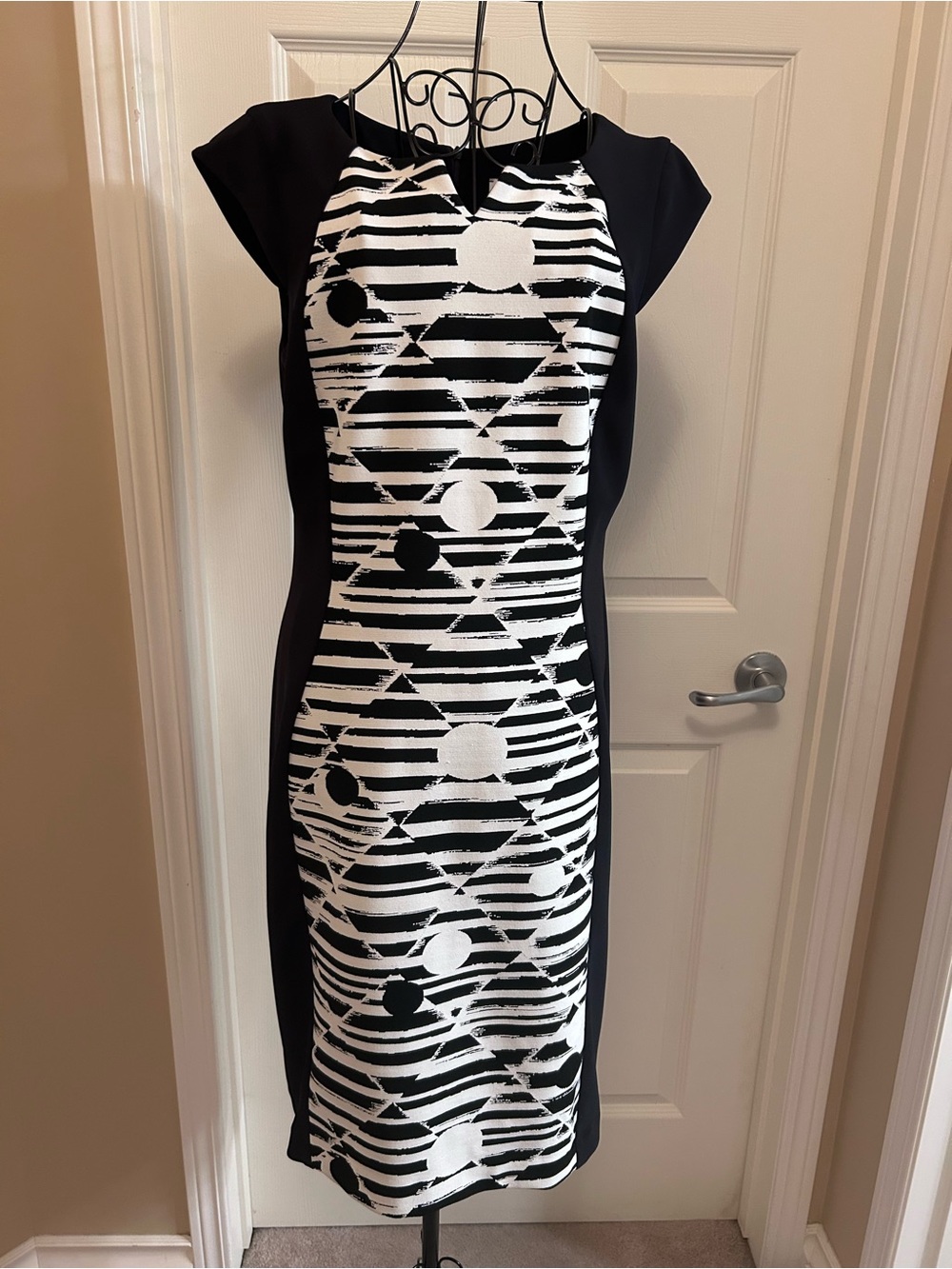 Joseph Ribkoff Black & White Abstract Print Midi Dress